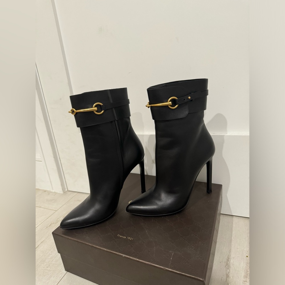 Gucci Ankle Boots Black Leather Horsebit Size 37 - Picture 5 of 5